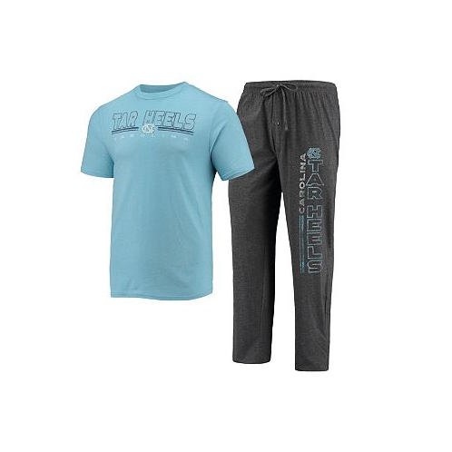 Concepts Sport Mens Heathered Charcoal Carolina Blue North Carolina Tar Heels Meter T-shirt and Pants Sleep Set