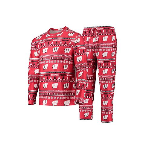 Concepts Sport Mens Red Wisconsin Badgers Ugly Sweater Long Sleeve T-shirt and Pants Sleep Set