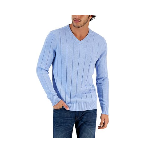 Club Room Mens Drop-Needle V-Neck Cotton Sweater