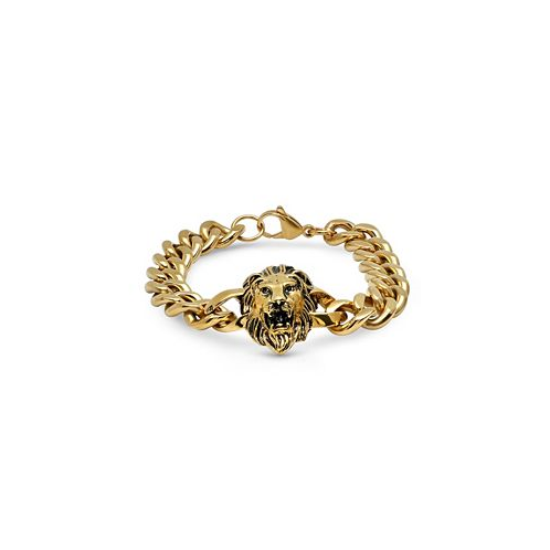 STEELTIME Mens 18k Gold Plated Stainless Steel Lion Head Chain Link Bracelet