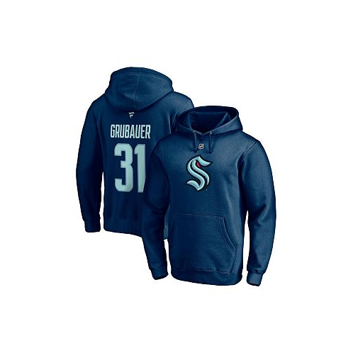 Fanatics Mens Philipp Grubauer Deep Sea Blue Seattle Kraken Authentic Stack Name and Number Pullover Hoodie