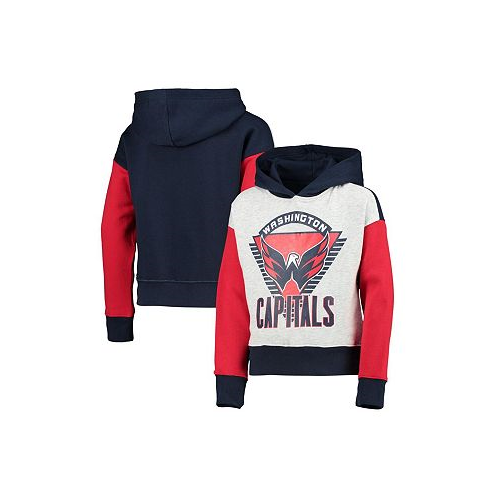 Outerstuff Big Girls Heathered Gray Navy Washington Capitals Lets Get Loud Pullover Hoodie