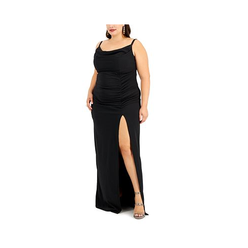 Emerald Sundae Trendy Plus Size Cowlneck Side-Ruched Maxi Dress