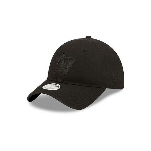New Era Womens Miami Marlins Black on Black Core Classic II 9TWENTY Adjustable Hat