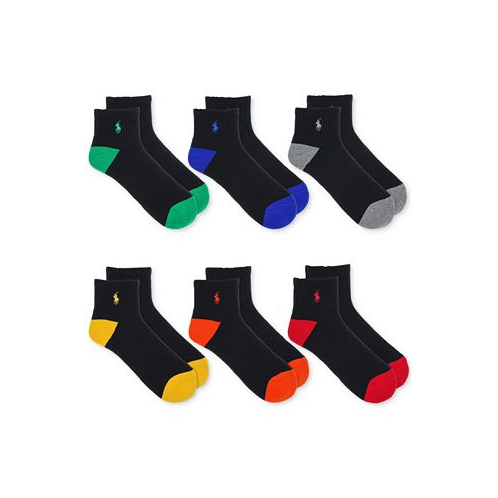Polo Ralph Lauren Mens 6-Pk. Performance Colored Heel Toe Quarter Socks