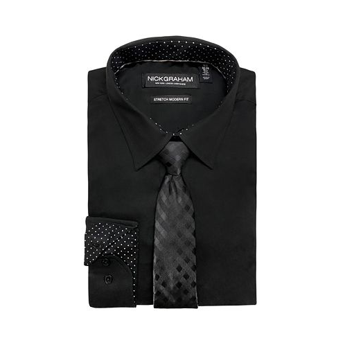 Nick Graham Mens Modern-Fit Stretch Dress Shirt & Tonal Plaid Tie Set