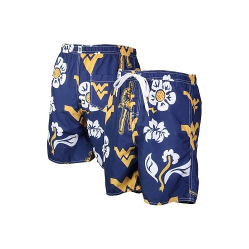 Wes & Willy Mens Navy West Virginia Mountaineers Floral Volley Logo Swim Trunks
