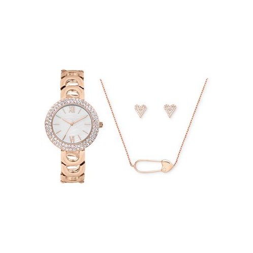 Jessica Carlyle Womens Rose Gold-Tone Metal Alloy Bracelet Watch 33mm Gift Set