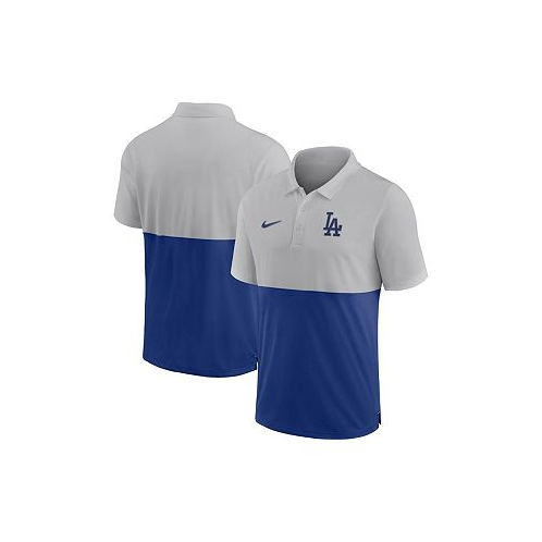 Nike Mens Silver Royal Los Angeles Dodgers Team Baseline Striped Performance Polo Shirt