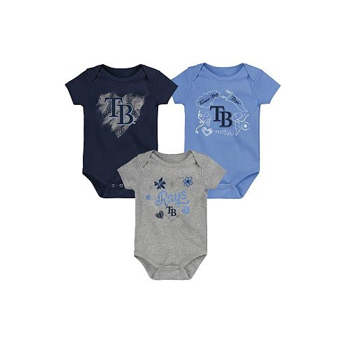 Outerstuff Infant Boys and Girls Navy Light Blue Heathered Gray Tampa Bay Rays Batter Up 3-Pack Bodysuit Set