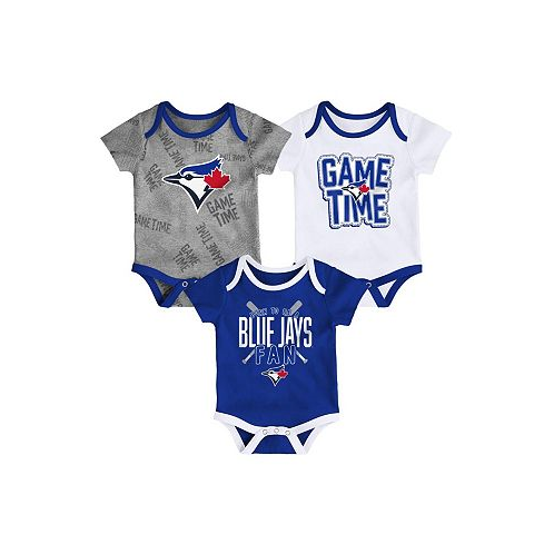 Outerstuff Newborn and Infant Boys and Girls Toronto Blue Jays Royal White Heathered Gray Game Time Three-Piece Bodysuit Set