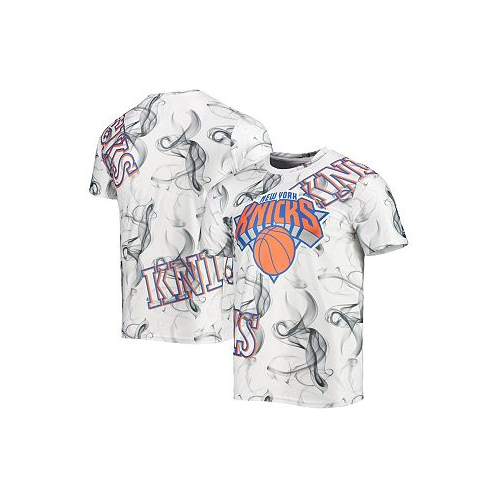 FISLL Mens White Black New York Knicks Asymmetric Bold Smoke T-shirt