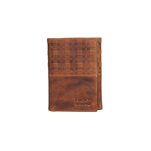 Lucky Brand Mens Plaid Embossed Leather Trifold Wallet