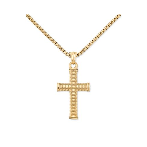 LEGACY for MEN by Simone I. Smith Textured Cross 24 Pendant Necklace in Gold-Tone Ion-Plated Stainless Steel
