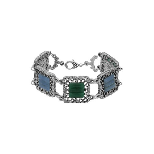 2028 Silver-Tone Square Green Blue Bracelet
