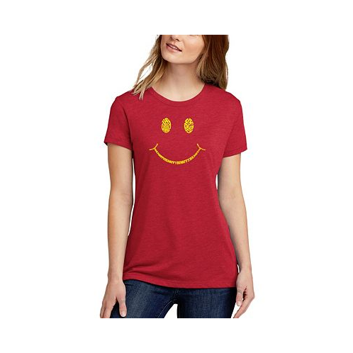 LA Pop Art Womens Premium Blend Be Happy Smiley Face Word Art T-shirt