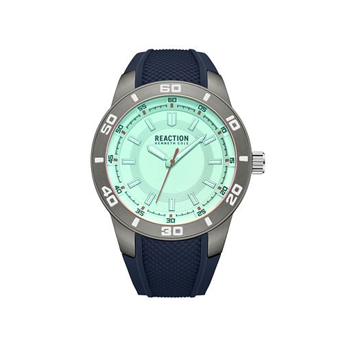 Kenneth Cole Reaction Mens Sporty Three Hand Blue Silicon Strap Watch 49mm