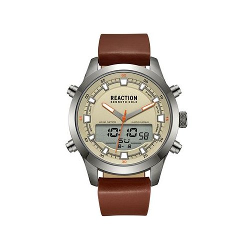 Kenneth Cole Reaction Mens Ana-digi Brown Synthetic Leather Strap Watch 46mm