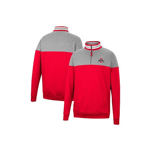 Colosseum Mens Scarlet Heather Gray Ohio State Buckeyes Be the Ball Quarter-Zip Top