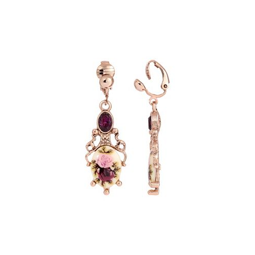 2028 Rose Purple Crystal Flower Clip Earrings