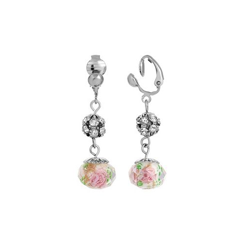 2028 Crystal Pink Flower Beaded Clip Earrings