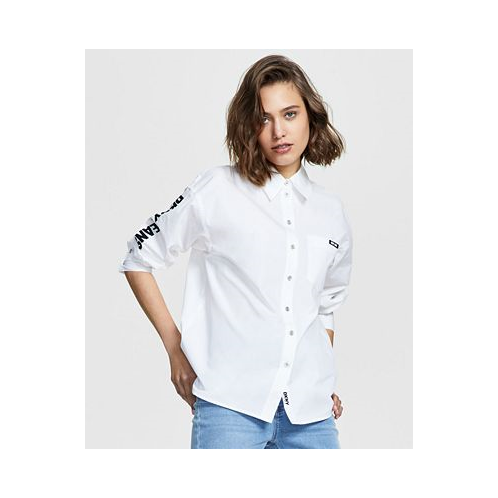 DKNY Jeans Womens Cotton Embroidered-Logo Shirt