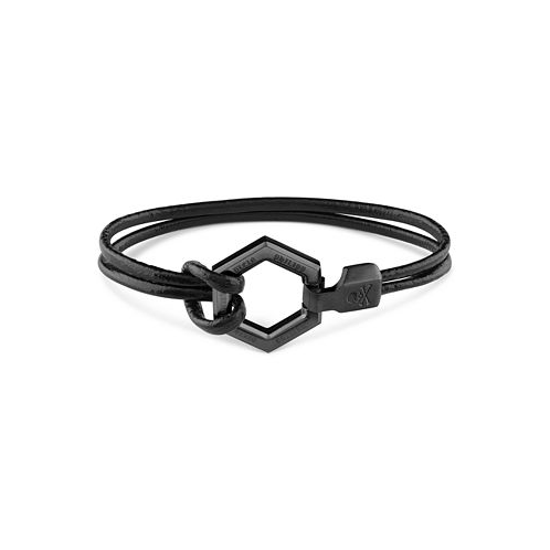Philipp Plein Black-Tone Stainless Steel Hexagon Leather Flex Bracelet