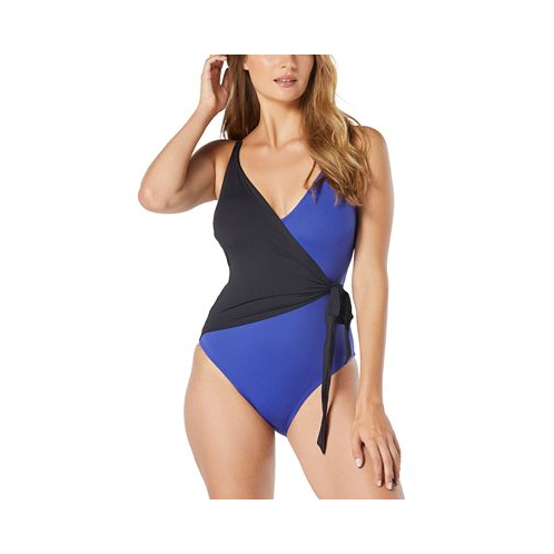 Coco Reef Womens Contours Colorblocked Surplice Tummy-Control One-Piece Swimsuit