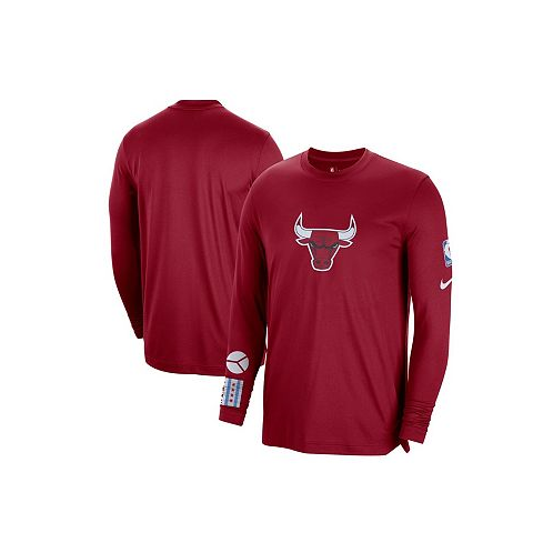 Nike Mens Red Chicago Bulls 2022/23 City Edition Pregame Warmup Long Sleeve Shooting Shirt