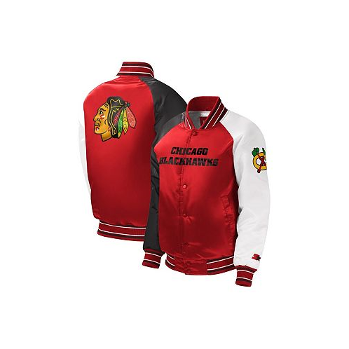 Starter Big Boys Red Chicago Blackhawks Raglan Full-Snap Varsity Jacket