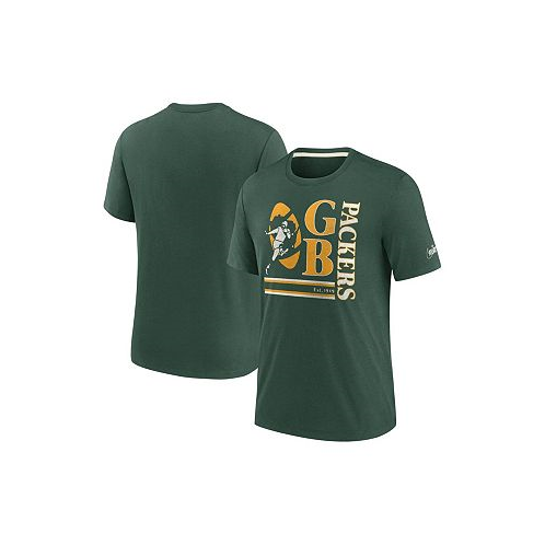 Nike Mens Green Green Bay Packers Wordmark Logo Tri-Blend T-shirt