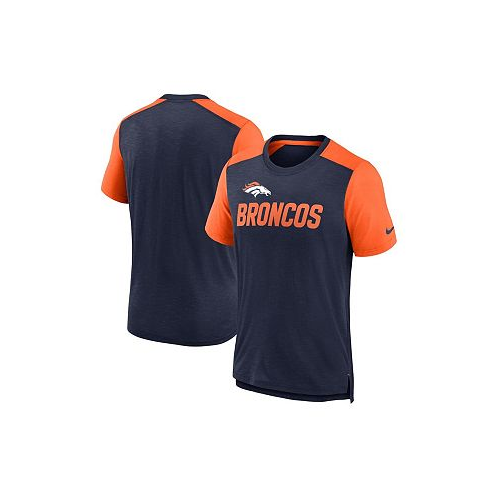Nike Mens Heathered Navy Heathered Orange Denver Broncos Color Block Team Name T-shirt