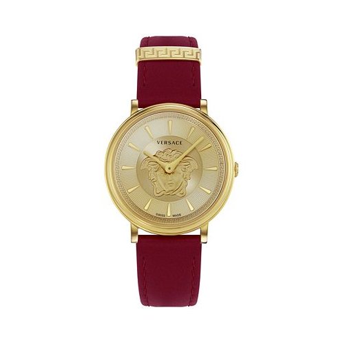 Versace Womens Swiss V-Circle Burgundy Leather Strap Watch 38mm