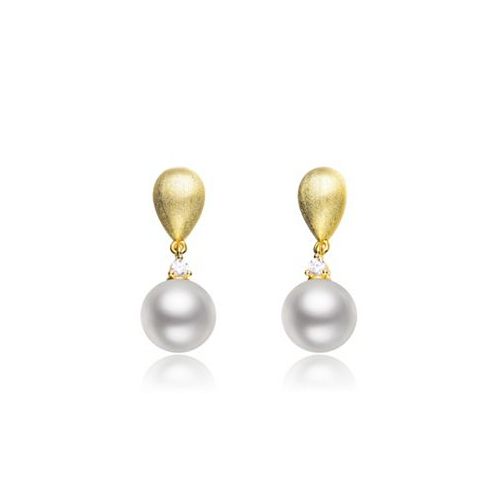 Genevive Cubic Zirconia Sterling Silver Brushed Gold Plated Pearl Drop Earrings