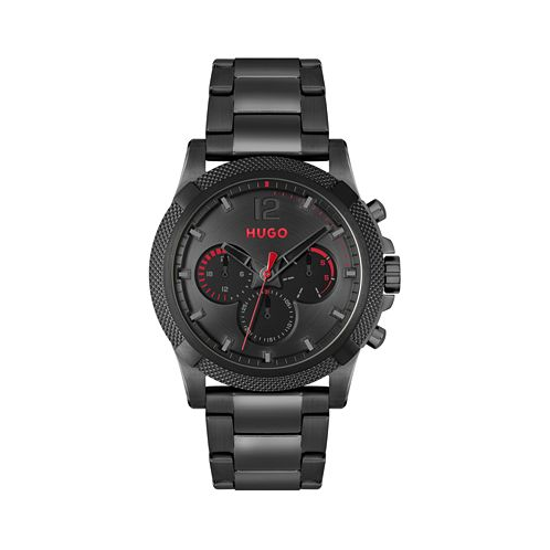 Hugo Boss Hugo Mens Impress Quartz Multifunction Ionic Plated Black Steel Watch 46mm