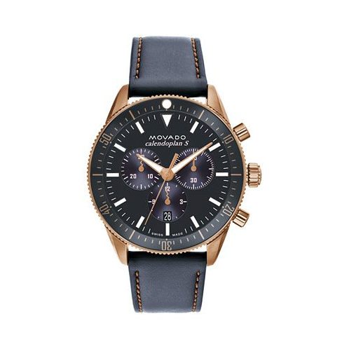 Movado Mens Calendoplan S Swiss Quartz Chronograph Gray Leather Strap Watch 42mm