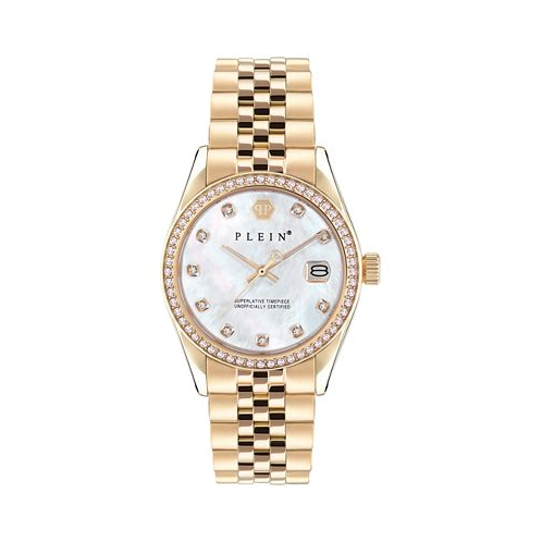 Philipp Plein Womens Date Superlative Gold Ion-Plated Bracelet Watch 34mm