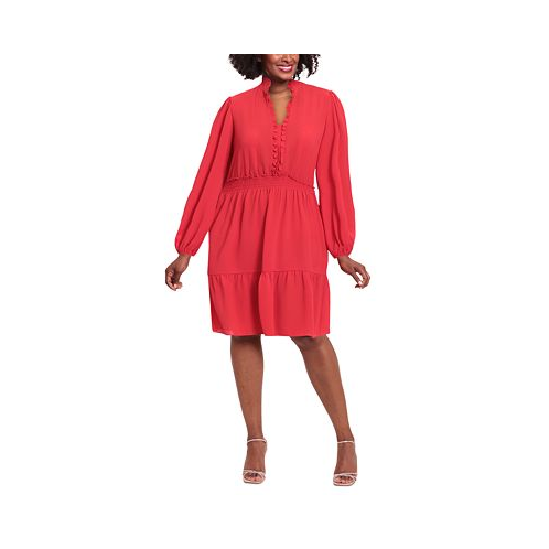 London Times Plus Size Smocked Tiered Fit & Flare Dress