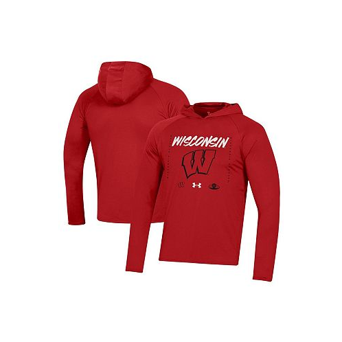Under Armour Mens Red Wisconsin Badgers On Court Shooting Long Sleeve Hoodie T-shirt