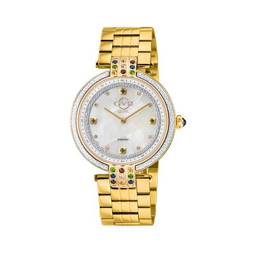 GV2 by Gevril Womens Matera Swiss Quartz Gold-Tone Stainless Steel Watch 35mm