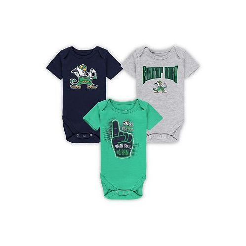 Outerstuff Newborn and Infant Boys and Girls Navy Green Heathered Gray Notre Dame Fighting Irish 3-Pack Game On Bodysuit Set