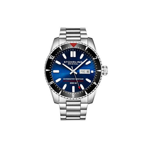 Stuhrling Mens Aquadiver Silver-tone Stainless Steel Blue Dial 51mm Round Watch