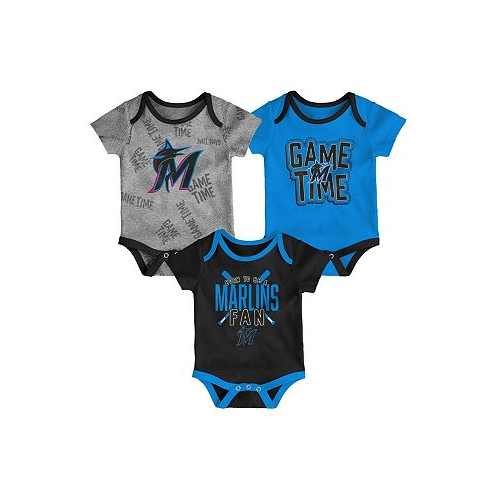 Outerstuff Newborn and Infant Boys and Girls Miami Marlins Black Blue Heathered Gray Game Time Three-Piece Bodysuit Set