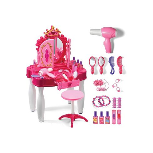 Play22usa Pretend Play Girls Vanity Set with Mirror and Stool 21 PCS with Lights and Sounds