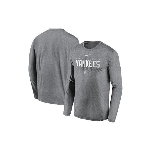 Nike Mens Heather Gray New York Yankees Authentic Collection Team Logo Legend Performance Long Sleeve T-shirt
