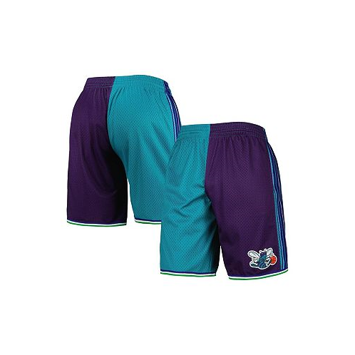 Mitchell & Ness Mens Teal Purple Charlotte Hornets Hardwood Classics 1999 Split Swingman Shorts