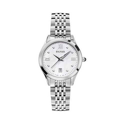 Balmain Womens Swiss Classic R Diamond Accent Stainless Steel Bracelet Watch 34mm