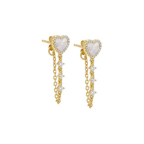 By Adina Eden 14k Gold-Plated Sterling Silver Pave & Mother-of-Pearl Heart Front-to-Back Earrings