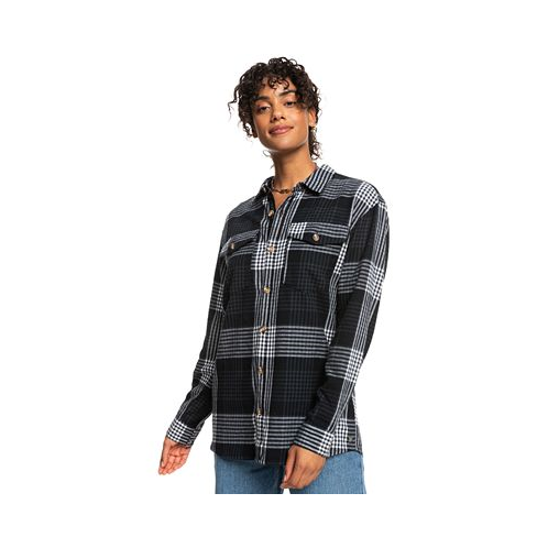 Roxy Womens Cotton Let It Go Plaid-Print Flannel Shirt