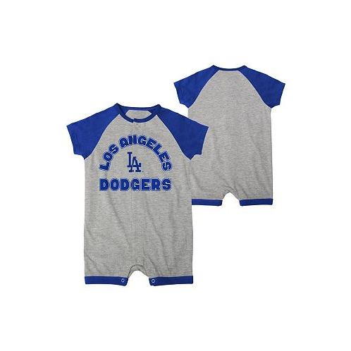 Outerstuff Infant Boys and Girls Heather Gray Los Angeles Dodgers Extra Base Hit Raglan Full-Snap Romper